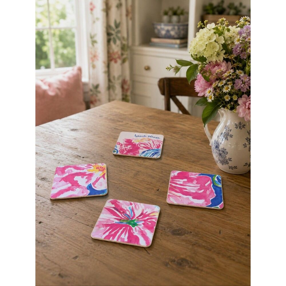 Set Of 4 Handmade Coasters Preppy Coastal Cottage Beachy Entertaining Hostess